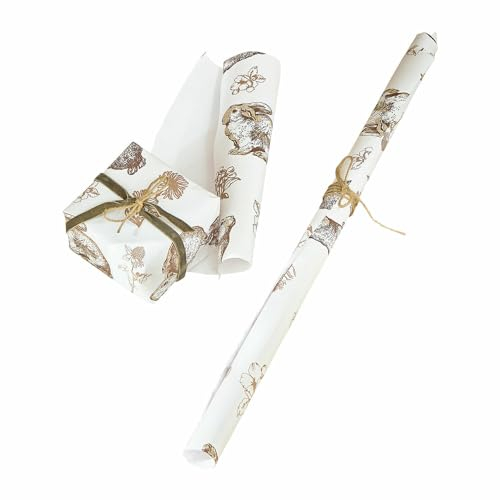 Loberon Geschenkpapier FSC-Mix Skylar, mit Hasen- & Blümchenmotiven, Geschenkverpackung, Ostern, Ostergeschenk, Osterdekoration, Papier, braun/beige