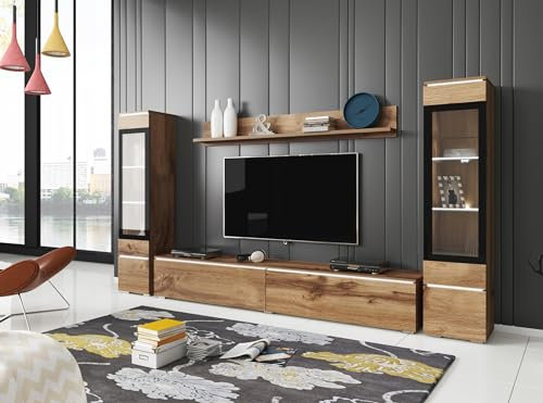 Muebles Slavic Ensemble de meubles de salon, ensemble de meubles TV,4 pièces, mobilier de salon moderne, meuble mural, meubles de salon, VRB0002_DAB_WOTAN