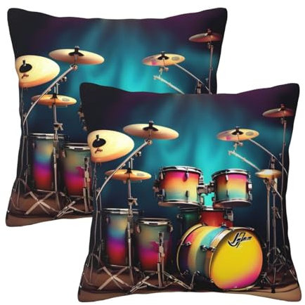 YQxwJL Cool Drums Set Druck 2 Stück Dekor Wurfkissenbezüge Kissenbezüge Home Decor für Sofa Wohnzimmer Couch Bett