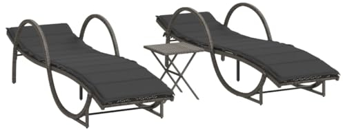 vidaXL Sonnenliegen 2 STK., Sonnenliege mit Tisch Kissen, Gartenliege für Außenbereich, Liegestuhl Relaxliege Gartenmöbel, Grau Poly Rattan
