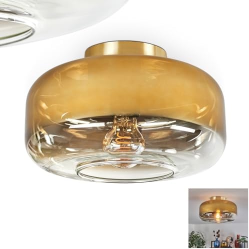 HOFSTEIN Deckenleuchte Boza, Deckenlampe aus Metall/Glas in Messing-/Goldfarben/Klar, moderne Leuchte im Retro/Vintage-Design (Ø Schirm 28 cm), E27, Schlafzimmer, Wohnzimmer, Küche, Esszimmer