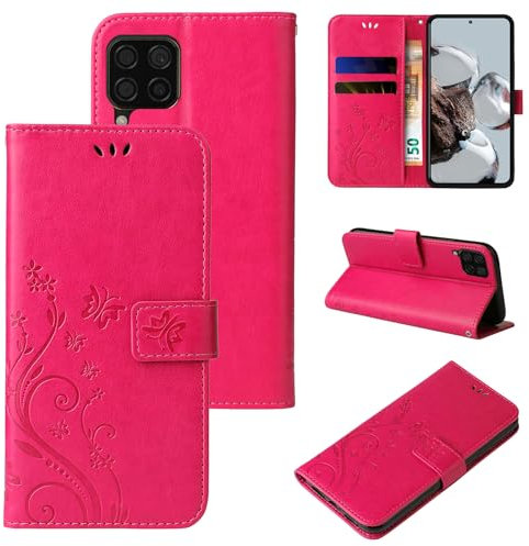 LBH Custodia protettiva per Huawei P40 Lite, motivo farfalle, fiori, funzione leggio, protezione a 360 gradi, colore: rosa