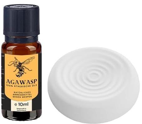 AgaWasp® Wespenabwehr (1x 10ml) mit rundem Duftstein Ø ca. 5,5 cm - Abwehrmittel gegen Wespen aus 100% Ätherischen Ölen
