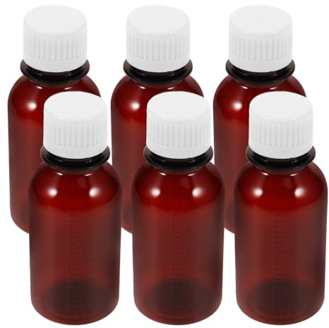 OUNONA Brown Plastic Medicine Bottles with Lids 6Pcs 100Ml Pill Storage Jars with Graduated Markings Moisture-Resistant Containers for Home Medication Organization