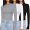 Ekouaer Womens 3 Pack Long Sleeve Tops Crew Neck Shirts Thermal Tops Set Stretch Fitted Underscrubs Layer Tee Black + Light Grey + White M