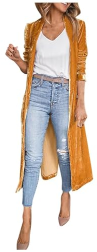 Prime Deals of The Day Crochet Cardigans for Women Women's Long Velvet Cardigan Jacket Lapel Collar Open Front Vintage Maxi Duster Cardigan Wearhouses Clearance Deals Gold