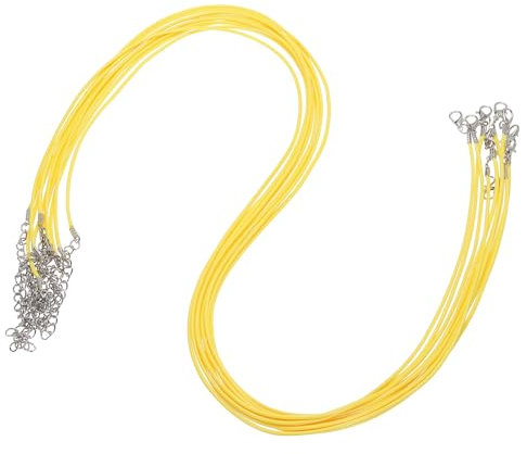 sourcing map 10pcs 24 Inch Waxed Necklace Cord, Bulk Necklace String with Clasp 1.5mm Waxed Leather Cord Rope for Jewelry Making DIY Bracelet Pendant,Yellow