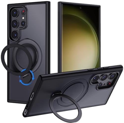 XINKAE Hülle für Samsung Galaxy S23 Ultra Handyhülle mit Magsafe 360 Dreh Ständer Handyring Schutzhülle Militärschutz für Samsung S23 Ultra Cover Stoßfest Magnetisch Galaxie S23Ultra Matt Case.Schwarz