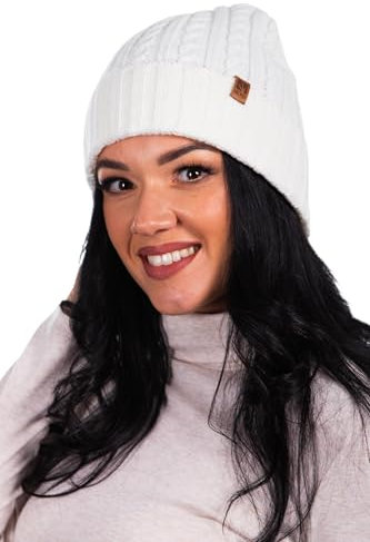 HEYO Beanie Damen, Wintermütze mit Umschlag, Strickmütze Warme Mütze für Winter HCD004 (DE/NL/SE/PL, Alphanumerisch, Einheitsgröße, Ecru)