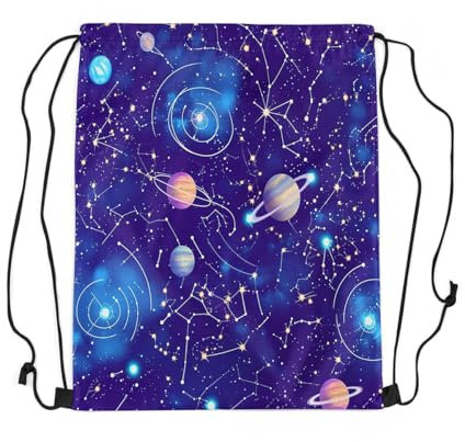 Loussiesd Sonnensystem Turnbeutel 30x40cm Konstellation Sportbeutel Außenraum Galaxie Universum Planeten Raum Außenhimmel Gymsack Sportsack Dekor Lila Rucksack mit Kordelzug
