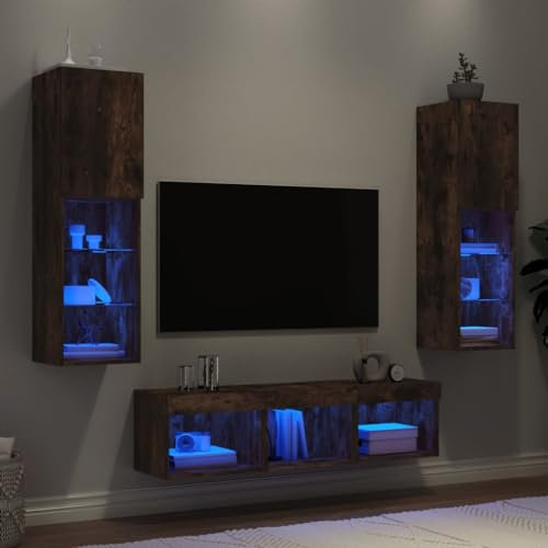 ShGaxin 5-TLG. Wohnwand mit Beleuchtung Räuchereiche Holzwerkstoff, Wohnwand Wohnzimmer, Wohnzimmer Möbel, Schrankwand Wohnzimmer, Tv Möbel, Anbauwand Wohnzimmer - 3216608