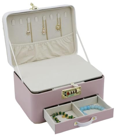 Générique Kids Jewelry Box mit Schloss, niedliches Katzenmuster, großes Fassungsvermögen, Organizer für Ringe, Halsketten und Ohrringe, verschließbare Schmuckaufbewahrung für Mädchen,