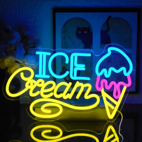 UExnkj-Y Ice Cream Neon Sign Led Neon Schild Wand Buchstaben Neon Sign Eis Neon Licht USB Dimmbar Leuchtreklame für Eisdiele, Bar, Cafe, Shop, Club