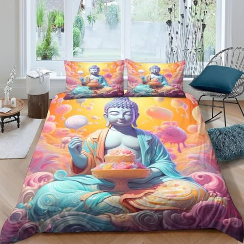 3D Bettwäsche-Set, 90X190 cm Buddha-Statue Microfaser Bedrucktes Elegant Weiche Bettbezug 2 Kopfkissenbezug 80 cm X 80 cm Bettbezug Mit Reißverschluss Schließung - Komfortabel Anti-Alle -761B112J229M