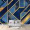 Art Géométrique Bleu Doré Papier Peint 200x140 cm Bleu Panoramique Peinture Murale Interieur pour Salon Chambre à Coucher D'Enfant Maison Décoration Murale