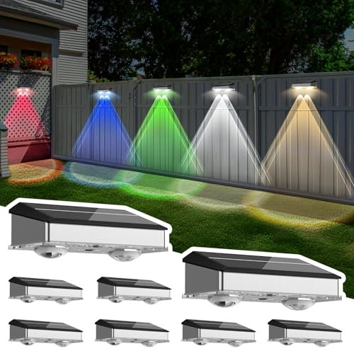 Bzavor 8 Stück Solarlampen für Außen Wand, Solar Wandleuchte aussen, IP65 Doppelstabmattenzaun Beleuchtung Zaunbeleuchtung Solar Gartenleuchten, Slarleuchten für Außen