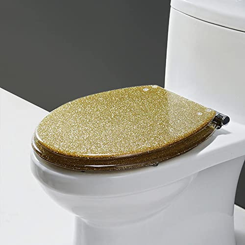 SnamicE WC-Sitz, Absenkautomatik, Kunstharz, Glitzer, WC-Sitzbezug, rund, oval, einfache Installation und Reinigung, sanft schließender WC-Sitz, einfarbig, Rosa, Gold