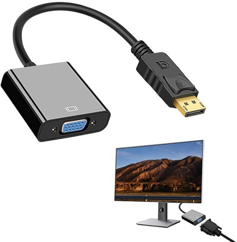DisplayPort to VGA Adapter, Gold-Plated DisplayPort Input to VGA Output Adapter, DP to VGA Adapter (Male to Female) DisplayPort to VGA Converter for Laptop, Computer, Monitor and Projector