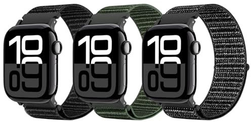 Astorgos 3Pack Cinturino Nylon Compatibile con Apple Watch Series 10 42mm,9/8/7 41mm,SE2/SE/6/5/4 40mm,3/2/1 38mm, Cinturino Sportivo in Tessuto Fine per Uomini Donne,F