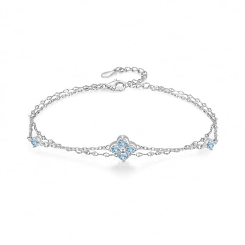 PHNIBIRD Kleeblatt Armband Geburtsstein Schmuck Damen und Mädchen 16+3cm | Hypoallergen und nickelfrei, Leicht und Bequem, ängenverstellbar, Glückskleeblatt Schmuck Geschenk mit Geburtssteinen