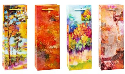 K3T Geschenktüten ART ON CANVAS für Wein- und Sektflaschen, 12er Packung, Größe: Flasche (HxBxT 36 x 12 x 8 cm), Art.Nr. 87289