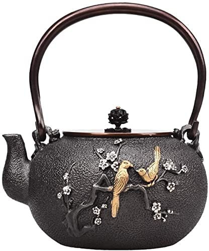 Teapot 1500ml Large Cast Iron Kettle with Bracket and Stainless Steel Lid - Rust Resistant Teapot for Loose Leaf Tea
