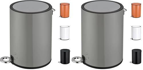 FurnitureXtra™ Modern Style Powder Coated Soft Close Pedal Bin, Plastic Inner bucket, ABS lid (Grey, 6L) (Pack of 2)