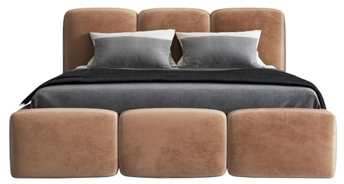 A&J MöbelLand Polsterbett 180x200 mit Bettkasten und Lattenrost – Star-OM, Bett mit Stauraum in Braun ohne Matratze