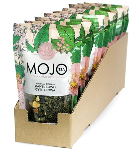Mojo Tea Grüner Tee Gunpowder Zitrone-Kaktus set 10x50g – Loser Tee mit Hibiskus & Zitrusschale 500g – Aromatisierter Grüntee mit natürlichem Geschmack – Frisch & exotisch