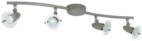 URBNLIVING Pocket 4-Arm LED Ceiling Spotlight Track Light Bar, Warm White GU10, Grey Finish - Modern Adjustable Directional Lighting for Home & Office