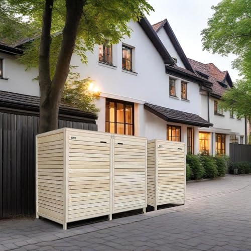 Mülltonnenbox Roma Mülltonnenverkleidung aus Holz 240L naturbelassen Müllcontainer Mülltonnenschrank Mülltonne (3 Tonnen)