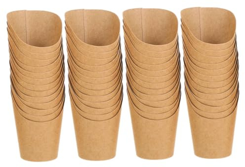 Healeved 50 piezas Vasos de Papel Kraft para Snacks Portavasos Desechables para Papas Fritas y Aperitivos Diseño Ligero y Portátil para Fiestas y Cumpleaños