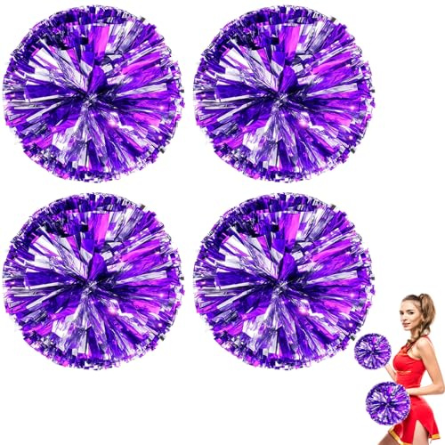 Pom Poms Cheerleading, 4 Stück in Lila und Silber, Perfekt für Cheerleader Pompons, Sportevents und Teamaufführungen, Hochwertiges Material