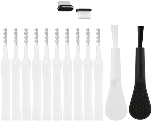 14PCS Phone Charging Port Cleaning Kit – 10 Mini Brushes + 2 Round-Handle Brushes + 2 TYPE-C Black Dust Plugs, Anti-Dust Cleaner for USB-C Devices