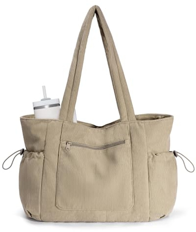 ECOHUB Cord Tasche Damen Groß, PET-Recycelte Tote Bag, Arbeitstasche mit 15,6 Zoll Laptopfach, Shopper Tasche mit Reißverschluss, Handtaschen für Die Schule, Uni, College, Büro, Everyday, Reisen