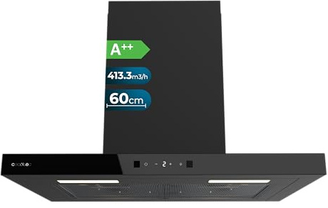 Cecotec T-förmige Dunstabzugshaube 60cm Bolero Flux, 413,3 m³/h, Energieklasse A++, Bewegungssteuerung, Booster mit hoher Effizienz und innovativer Technologie für moderne Küchen