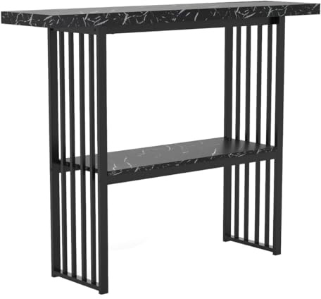 Helloshop26 Table Console à 2 Niveaux 120 x 29,5 x 92,5 cm Espace de Rangement élégante en Faux marbre Noir 20_0013832