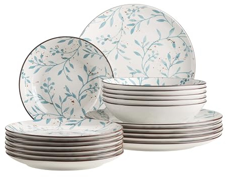 MÄSER Serie Olive, Geschirrset 18-teilig – Modernes Teller Set für 6 Personen, Porzellan (Türkis)