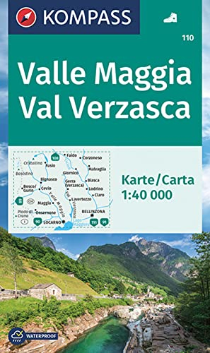 KOMPASS Wanderkarte 110 Valle Maggia, Val Verzasca 1:40.000: markierte Wanderwege, Fahrradwege, Hütten und vielem mehr