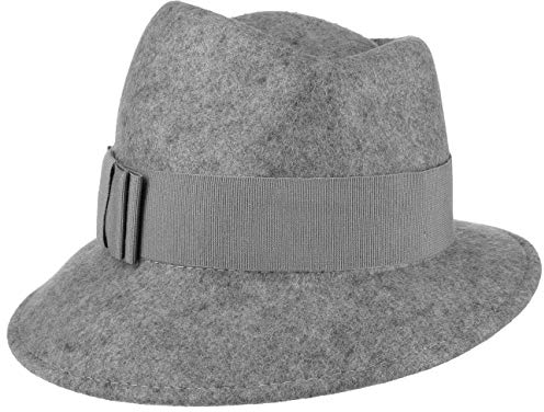 LIERYS Asym Melange Damenhut Wollfilzhut Filzhut Wollhut Hut Damen - Made in Italy mit Ripsband Frühling-Sommer Herbst-Winter - One Size grau
