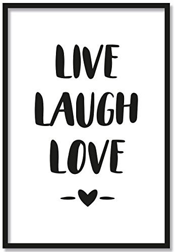 JUNIWORDS Poster mit/ohne Holzrahmen - Wähle ein Motiv - Live Laugh Love - Wähle eine Größe - 21 x 30 cm (S) mit Rahmen in Weiß