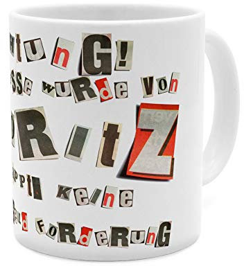 printplanet Tasse mit Namen Moritz - Motiv Ausgeschnittene Buchstaben - Namenstasse, Kaffeebecher, Mug, Becher, Kaffeetasse - Farbe Weiß