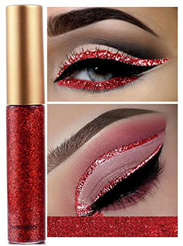 OCHILIMA - Eyeliner liquide à paillettes - Longue durée - Étanche - Brillante - Haute pigmentation - Argenté, doré métallisé - Maquillage pour femme - 013 # Rose