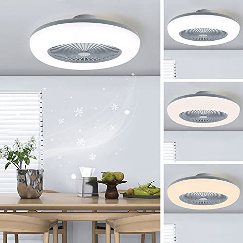 XEMQENER 75W Ceiling Fan with Lamps and Remote, Dimmable LED Fan Ceiling Light with 6 Wind Speed and Memory Mode, Ø 55 cm Reversible Ceiling Fan for Living Room, Bedroom, Children's Room, Grey+White