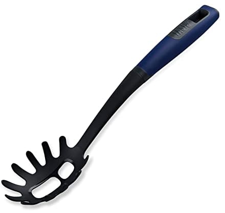 Tasty Everyday Spaghetti Spoon with Hole Portioner, Spaghetti Serving Spoon with Soft-Touch Handle, Measurements for Cooking & Serving Spaghetti, Dimensions: 32x7x4.5cm Colour: Dark Blue, Black, Grey