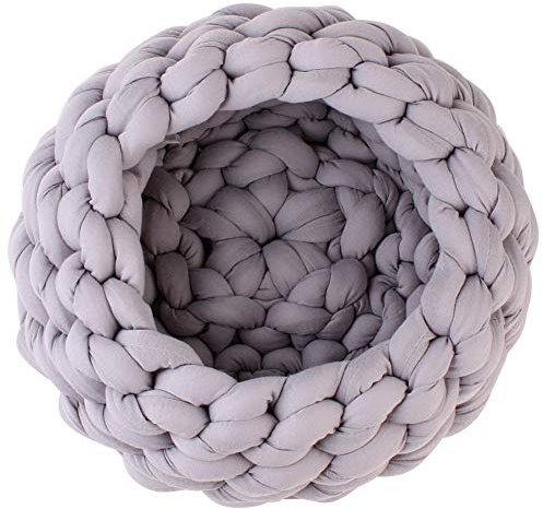 Katzenkörbchen Gewebtes Katzenbett Nest Aus Reiner Baumwolle Warmer Katzenkorb Kuschelkissen Haustierbett Maschinenwaschbar Gray,40cm/16in