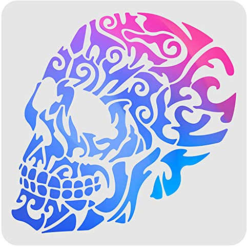FINGERINSPIRE Große Totenkopf-Schablone (30,5 x 30,5 cm), wiederverwendbar, Totenkopf, quadratisch, Kunststoff, DIY, Felsschablone, Tempalte zum Malen auf Boden, Wand, Fliesen, Stoff, Möbeln
