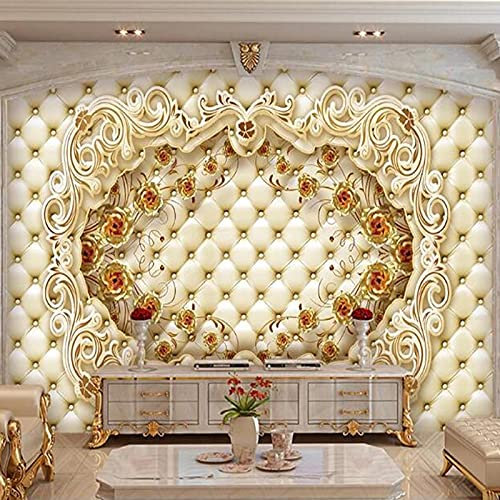 HGFHGD 3D Wallpaper Wandbild Goldene Rose Blume Luxus Weiches Paket Wohnzimmer Sofa TV Hintergrund Wandkunst Wandbild Wandaufkleber