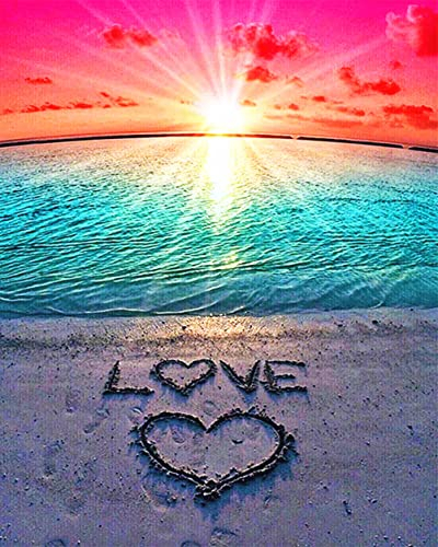 Meecaa Malen nach Zahlen Strand Sonne Liebe Sonne Kit für Erwachsene Anfänger DIY Ölgemälde 16x20 Zoll (Landschaft, Rahmenlos)