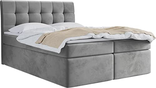 WFL GROUP Boxspringbett mit Bettkasten 120x200 140x200 160x200 180x200 200x200 Doppelbett Gepolstert Bett Mit Matratze und Topper - Stauraumbett mit Kopfteil - Hell Grau Samt - 120 x 200 cm
